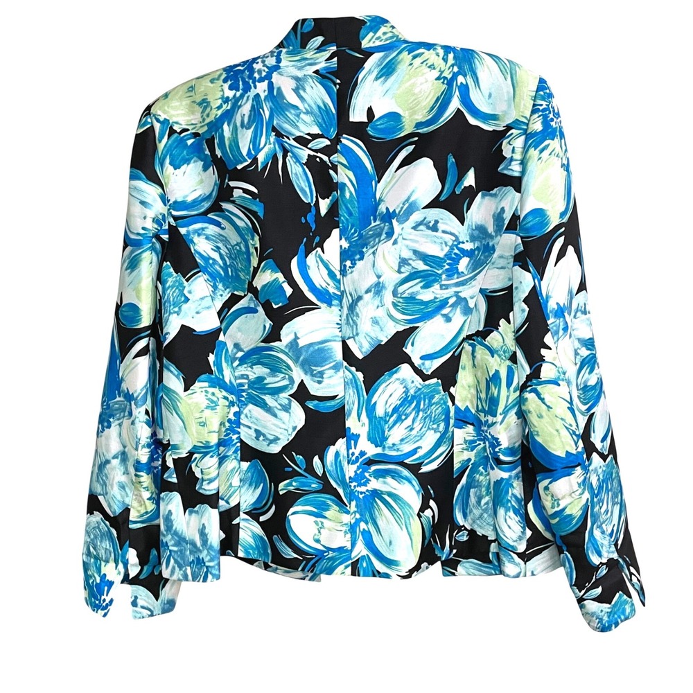 Kasper Floral Open Front Blazer Jacket Womens 12 Blue Green Watercolor Career⁠ - Picture 6 of 7